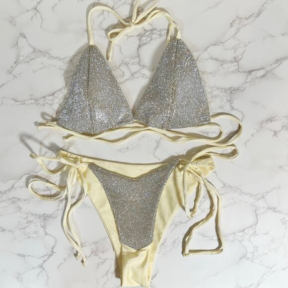 Boutique Diamanté Rhinestone Handmade Embellished Bikini SZ L $249 - Picture 11 of 14
